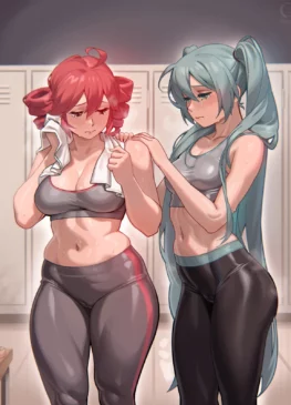 Miku and Teto in the locker room [Vocaloid] (Windmill_G)