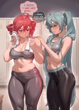 Miku and Teto in the locker room [Vocaloid] (Windmill_G)