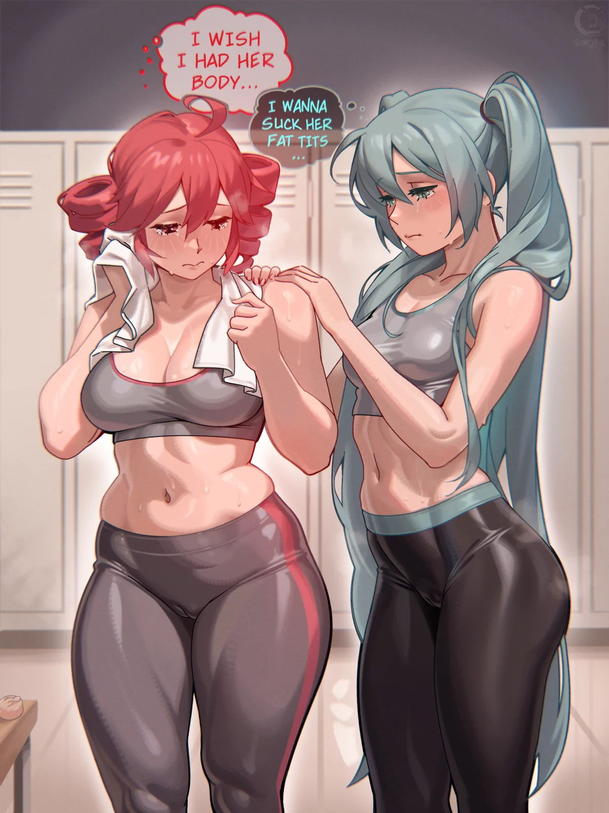 Miku and Teto in the locker room [Vocaloid] (Windmill_G)